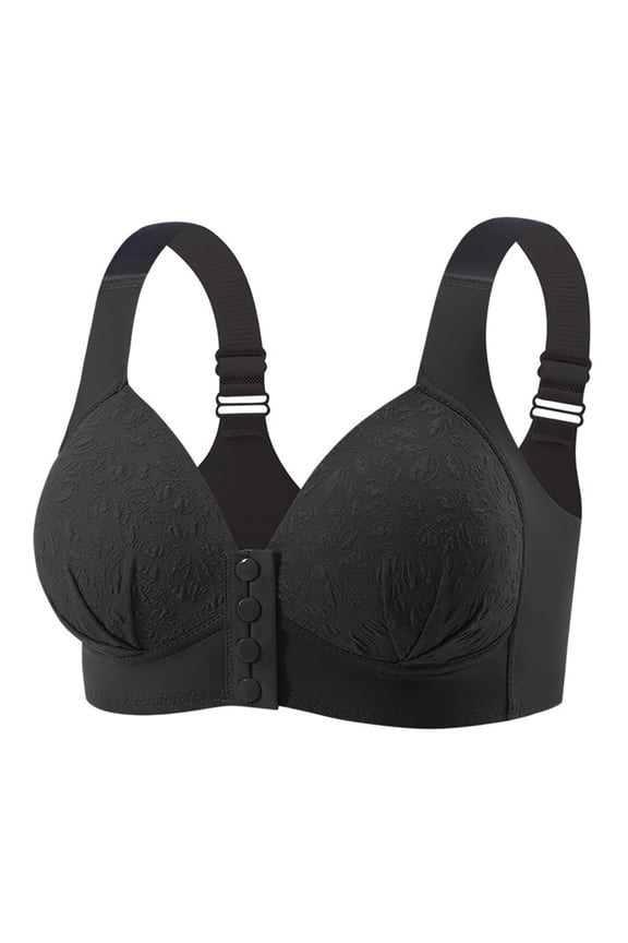 Plus Size Front Closure Wireless Bra Womens Convenient Lightly Padded Floral Stretchy Bralette Adjustable Straps Everyday Wear Athletic Bras for Lady High Support Black 46