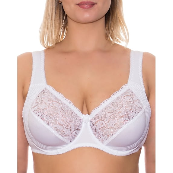 Plus Size Full Coverage Bra Wide Straps Support Panels Underwire 34 36 38 40 42 44 / C D E F G H I J (40G, White)