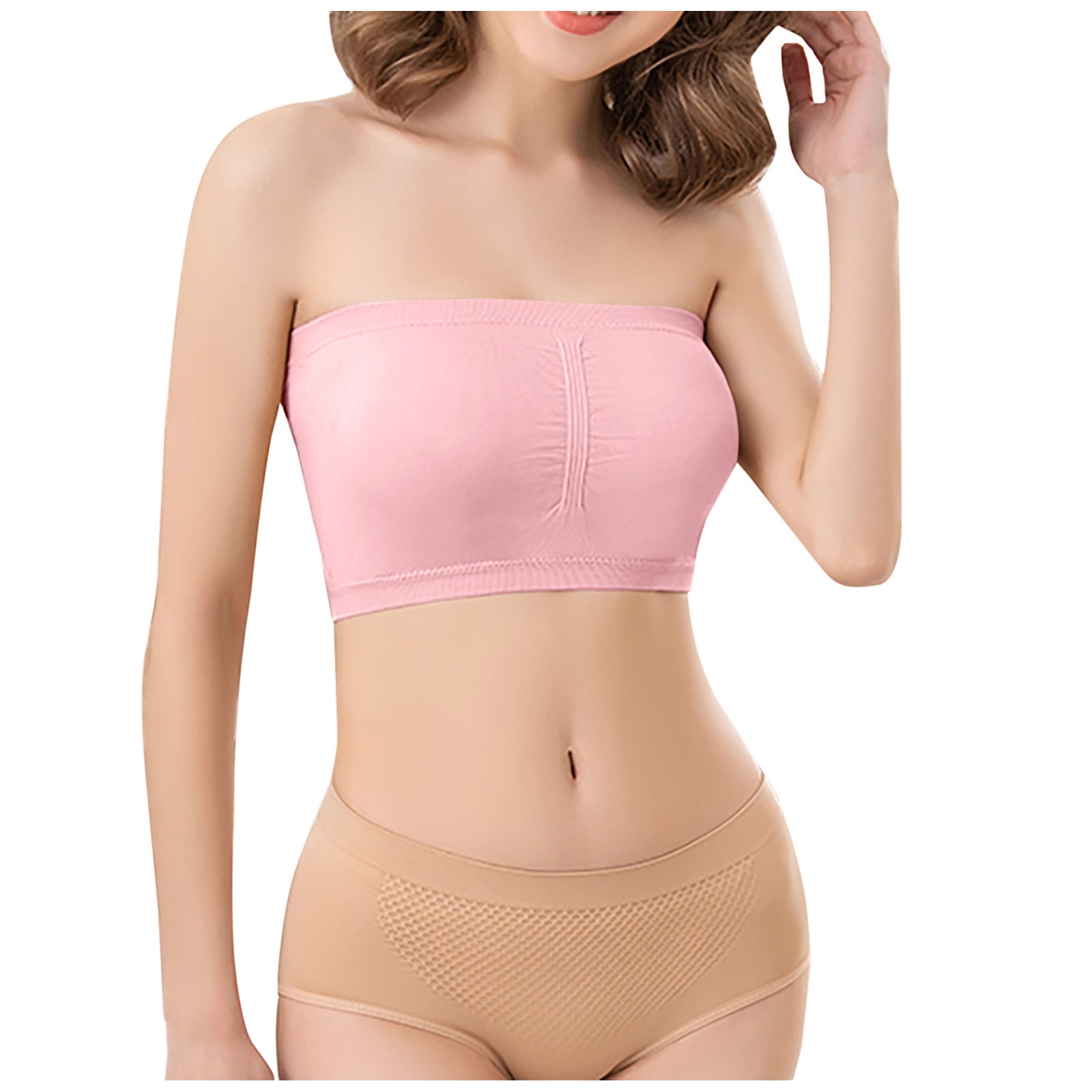 Womens Strapless Bra Silicone-Free Minimizer Bandeau Plus Size Unlined Pink  Gazelle Heather 42D