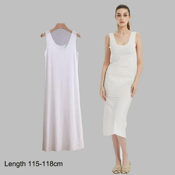 Plus Size Full Slips Dresses For Women Summer Thin Seamless Ice Silk Petticoat Underskirt Sleeveless Underwear Dress Slips