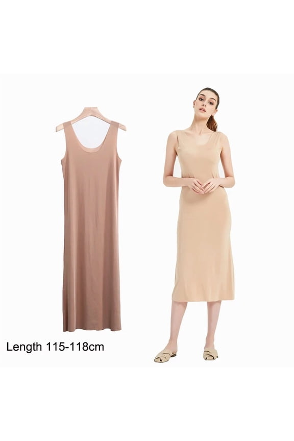 Plus Size Full Slips Dresses For Women Summer Thin Seamless Ice Silk Petticoat Underskirt Sleeveless Underwear Dress Slips