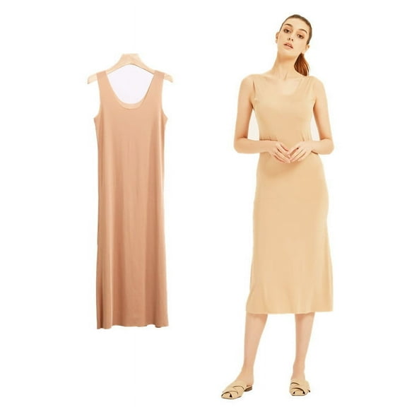 Plus Size Full Slips Dresses For Women Thin Seamless Ice Silk Summer Petticoat Underskirt Dress Sleeveless Inner Vest Dress 5XL