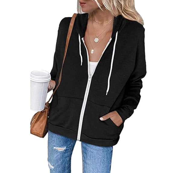 Plus Size Full Zip up Hoodie Jacket for Women Lightweight Long Sleeve Hooded Sweatshirt Coat with Pockets