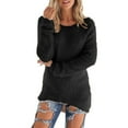 thumbnail image 1 of Plus Size Fuzzy Tunic Sweaters Womens Soft Plush Long Sleeve Pullover Crewneck Faux-fur High Low Hem Trendy Tops (5X-Large, Black), 1 of 5