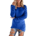 thumbnail image 1 of Plus Size Fuzzy Tunic Sweaters Womens Soft Plush Long Sleeve Pullover Crewneck Faux-fur High Low Hem Trendy Tops (5X-Large, Dark Blue), 1 of 5