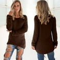 thumbnail image 1 of Plus Size Fuzzy Tunic Sweaters Womens Soft Plush Long Sleeve Pullover Crewneck Faux-fur High Low Hem Trendy Tops (Small, Dark Brown), 1 of 5