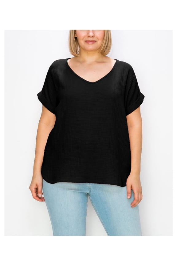 Womens Gauze Tunic Blouse, Black, Plus Size, 3X