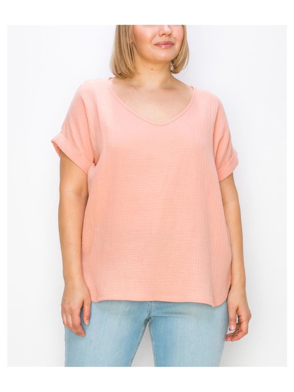 Womens Gauze Tunic Blouse, Orange, Plus Size, 3X