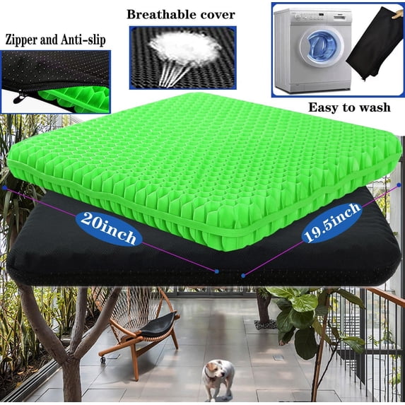 Plus Size Gel Cushion for Long Sitting, Large and Thick, Cushion for Back, , Sciatica, Tailbone Pain Relief, Used for Office, Wheelchair, Car, Truck, Recliner, Stadium (Grass Green)