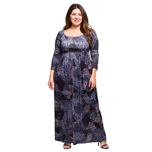 Plus Size Geometric Long Sleeve Empire Waist Maxi Dress