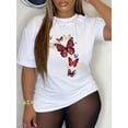 thumbnail image 1 of Plus Size Golden Butterfly Print Summer Short Sleeve Oversized 100 Cotton T-shirt, Women's Plus Casual Pullover 2024 T-shirt, 1 of 5