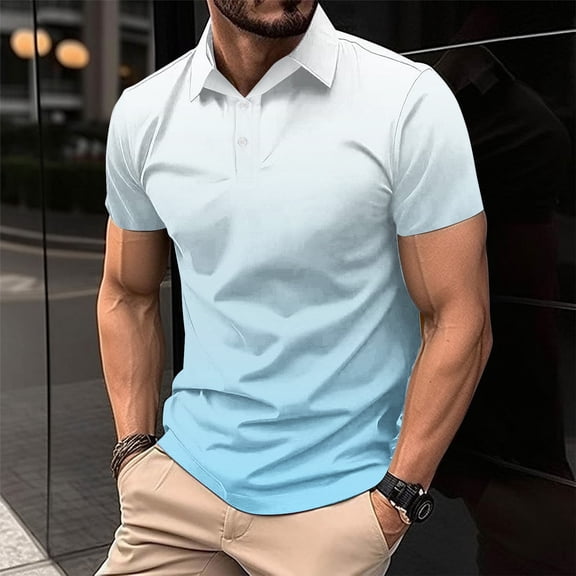 Plus Size Golf Shirts for Men M-4XL Big and Tall Short Sleeve Tees Tops Pullover Button Collared Gradient Printed Comfort Workout Tshirts