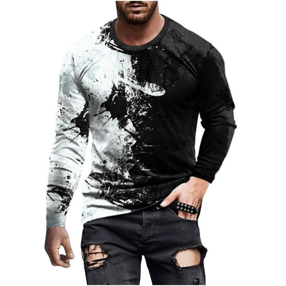 Plus Size Graffiti Shirt for Men Hip Hop Funny 3D Printed Tops Fashion Streetwear Night Out Long Sleeve Pullover