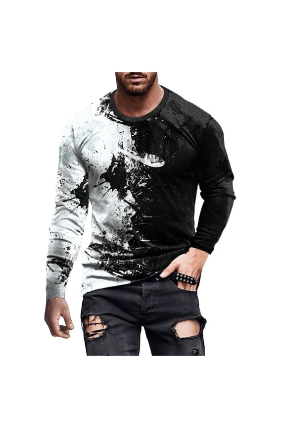 Plus Size Graffiti Shirt for Men Hip Hop Funny 3D Printed Tops Fashion Streetwear Night Out Long Sleeve Pullover