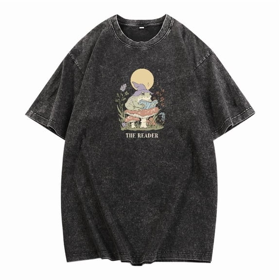 Plus Size Graphic Tee - Moon & Mushroom Print T Shirt, Boho Celestial Tops, Casual Short Sleeve T-Shirts (Oversize S-5XL)