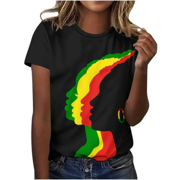 Plus Size Graphic Tees for Women Black History Month Short Sleeve African American T-Shirt Summer Casual Tops Multicolor, L