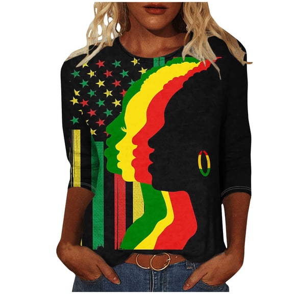 Plus Size Graphic Tees for Women Black History Month Short Sleeve African American T-Shirt Summer Casual Tops Multicolor, XXL