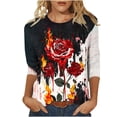 thumbnail image 1 of Plus Size Graphic Tops Womens Halloween Outfits 3/4 Sleeve Funny Holiday Crew Neck Tshirt Pullover Red 3XL, 1 of 5