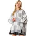 thumbnail image 1 of Plus Size Gray Checkered Pattern Button Polo Collar Split Sweater for Women | [ZhiHiMeRi] | 1X, 1 of 5