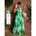 thumbnail image 1 of Plus Size Green & White Tie Dye One Shoulder Ruched Waist Cutout Maxi Dress For Spring Summer Vacation Party, 1 of 7