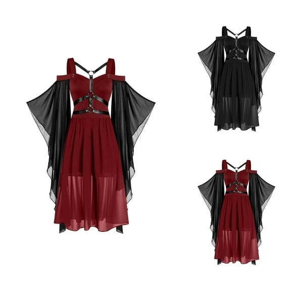 Plus Size Halloween Woman 2025 Outfits Dresses for Women Plus Size Fashion Gothic Mid-Length Flare Sleeve A-Line Party Dress