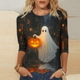 thumbnail image 1 of Halloween Tops for Women Cute Ghost Pumpkin Print 3/4 Sleeve T Shirt Casual Crew Neck Soft Tops for Feastival, 1 of 5