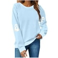 thumbnail image 1 of Plus Size Halloween Sweatshirts for Women Crewneck Casual Long Sleeve Sweat Shirts Loose Graphic Pullover Sweater Light Blue, M, 1 of 6