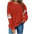 thumbnail image 1 of Plus Size Halloween Sweatshirts for Women Crewneck Casual Long Sleeve Sweat Shirts Loose Graphic Pullover Sweater Red, S, 1 of 6