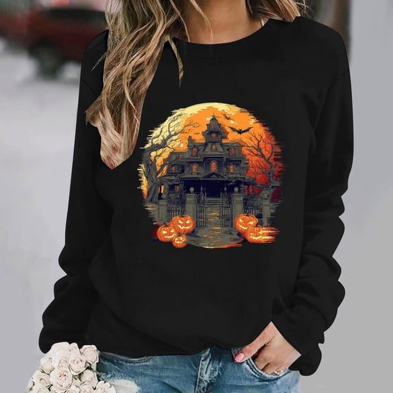 Plus Size Halloween Sweatshirts for Womens Cute Ghost Graphic Tops | Fall Long Sleeve Shirt, Casual Holiday Clothes
