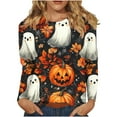 thumbnail image 1 of Plus Size Halloween T Shirts for Women Funny Cute Long Sleeve Graphic Tees Casual Loose Pullover Tops Fall Clothes Black, L, 1 of 6