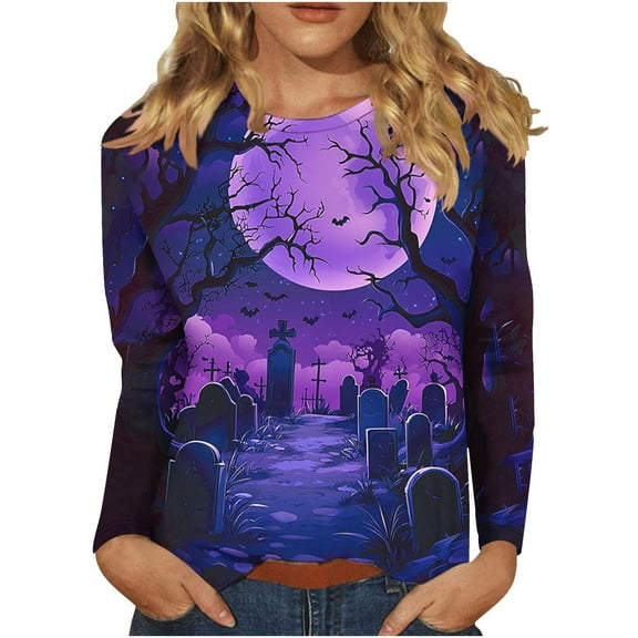 Plus Size Halloween T Shirts for Women Funny Cute Long Sleeve Graphic Tees Casual Loose Pullover Tops Fall Clothes Hot Pink, 2XL