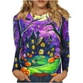 thumbnail image 1 of Plus Size Halloween T Shirts for Women Funny Cute Long Sleeve Graphic Tees Casual Loose Pullover Tops Fall Clothes Mint Green, 2XL, 1 of 6
