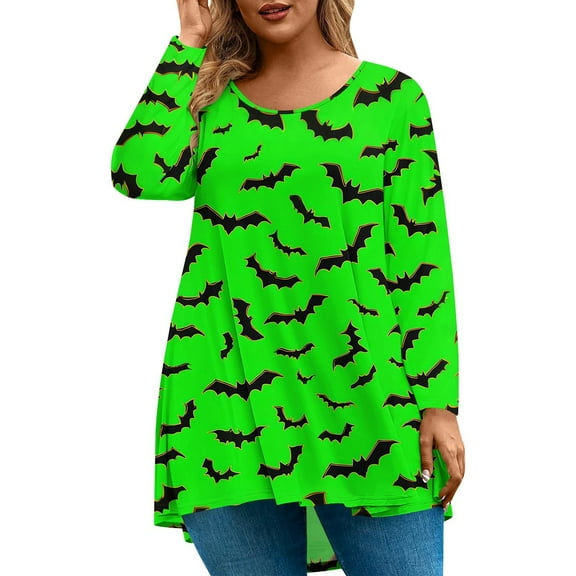 Plus Size Halloween T Shirts for Women Loose Fit Funny Tunics Long Sleeve Crewneck Pumpkin Graphic T-Shirt 4x-5x Tunic Tops