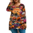 thumbnail image 1 of Plus Size Halloween T Shirts for Women Loose Funny Tees Long Sleeve Crew Neck Ghost Bat Pumpkin Print Blouses 4x-5x Tunics Blouses, 1 of 4