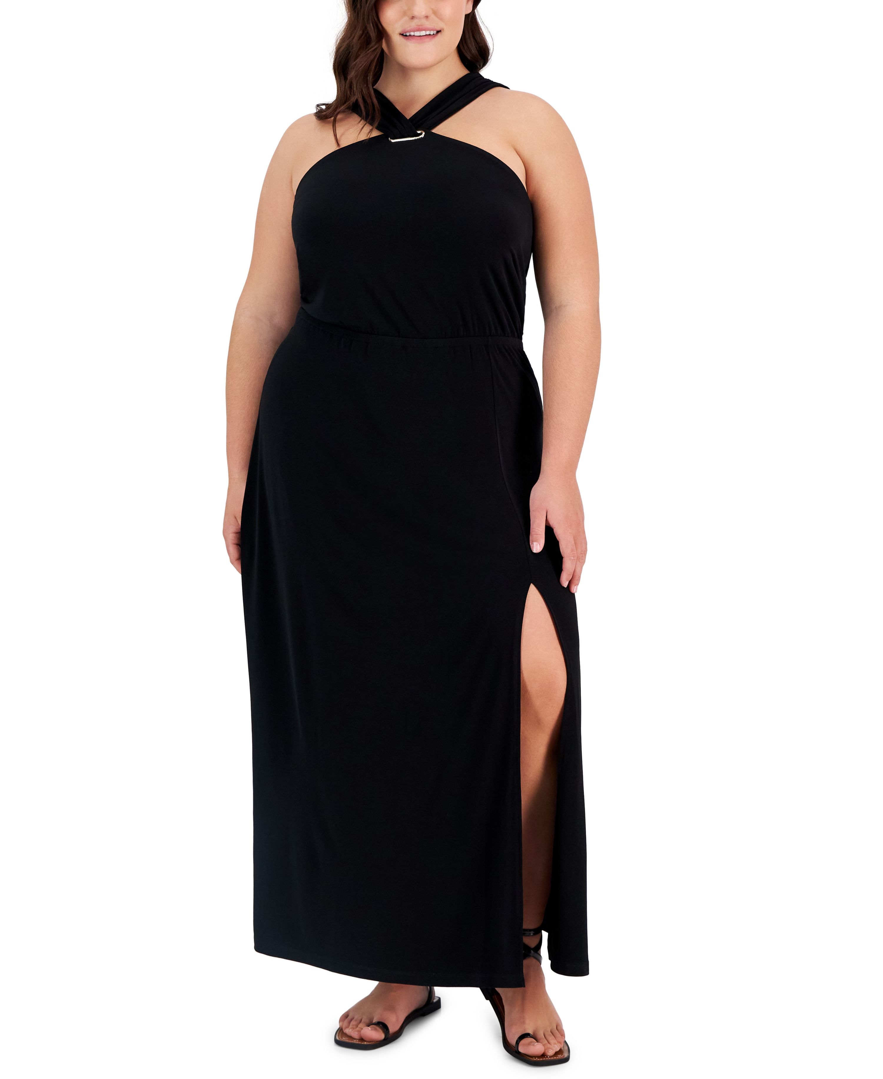 High Neck Full Length Dress with Slit Spa Plus Size