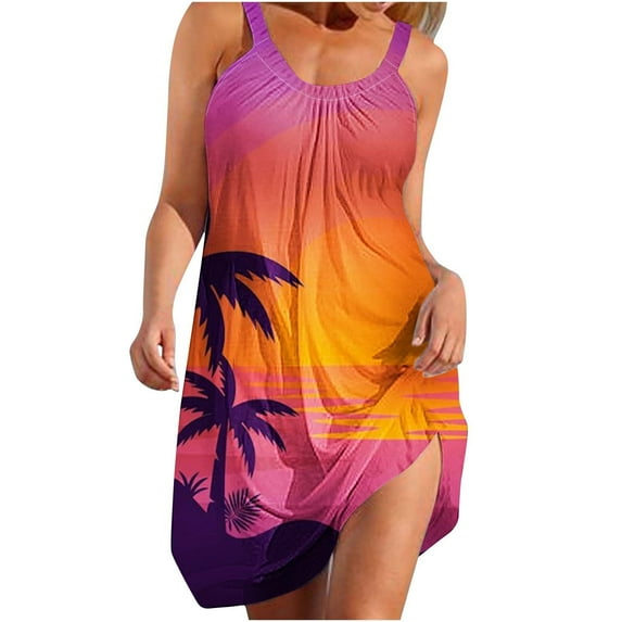 Plus Size Hawaiian Dress for Women, Women's Fashion Sexy Vintage Round Neck Sleeveless Printing Party Dresses Backless Dreess Summer Sleeveless Dress