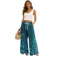thumbnail image 1 of Plus Size Hawaiian Print Palazzo Pants for Women High Waist Wide Leg Resort Wear Trousers with Pockets Dark Blue S, 1 of 7