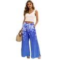 thumbnail image 1 of Plus Size Hawaiian Print Palazzo Pants for Women High Waist Wide Leg Resort Wear Trousers with Pockets Royal Blue M, 1 of 7