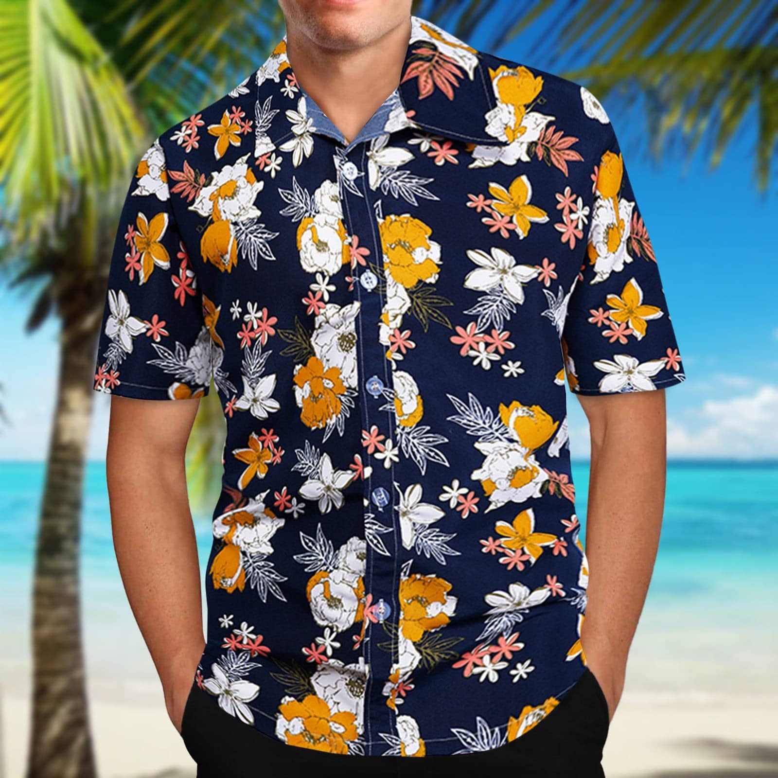 Plus Size Hawaiian Shirt for Men 2024 Summer Fashion Print Lapel Short Sleeve Shirt Save to 65 off