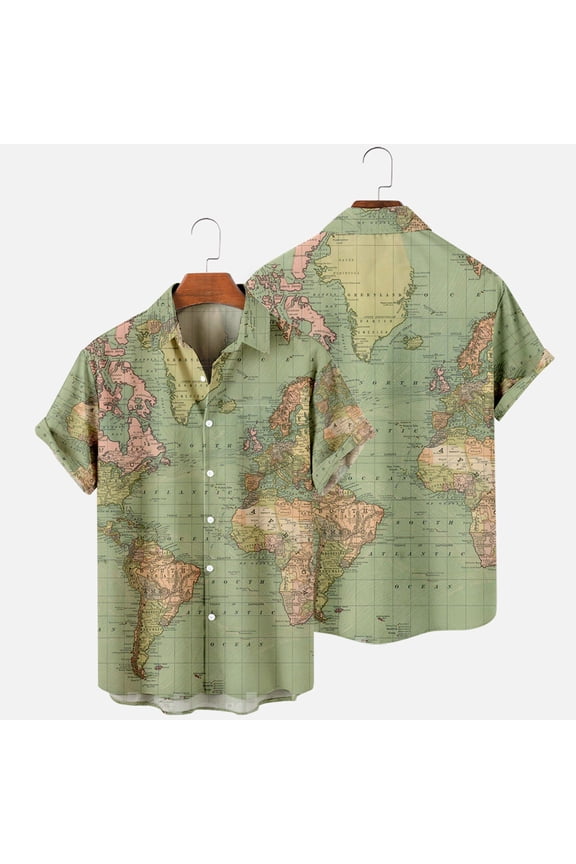 Plus Size Hawaiian Shirt for Men Short Sleeve Button Down World Map Printing Unisex Funky Casual Beach Shirts Summer Tops