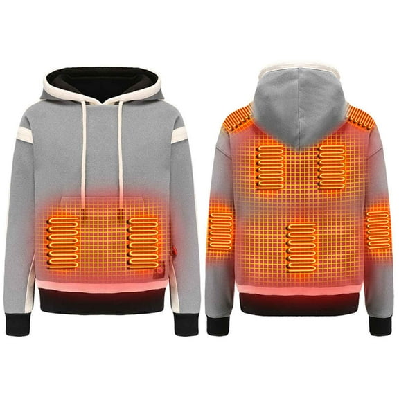Plus Size Heated Jackets for Men Adult Fashion Plush Heating Loose Long Sleeve Blouse Thickening Hooded Sweatershirt Casual Tops Coat
