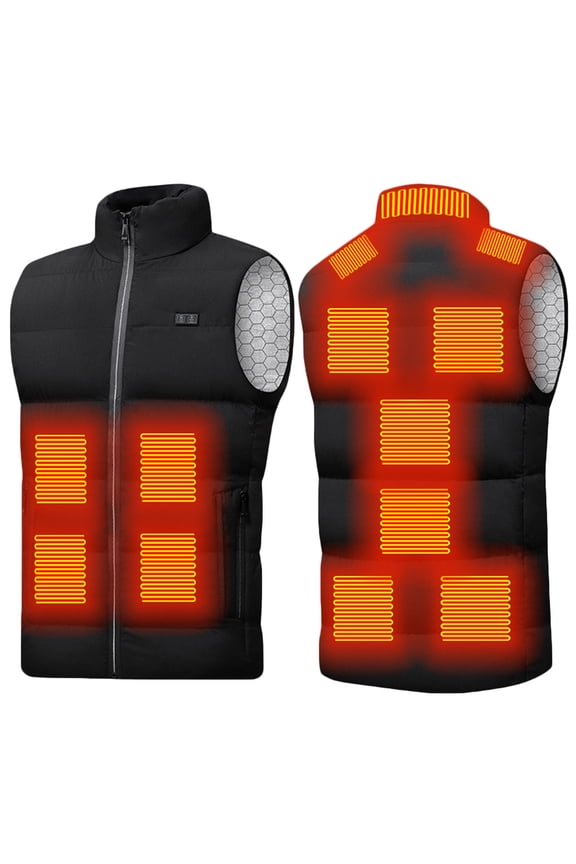Womens Heated Jacket Puffer Coat Unisex Casual Zipper Dual Control Thirteen Area Solid Heat Heating Vest USB Charging