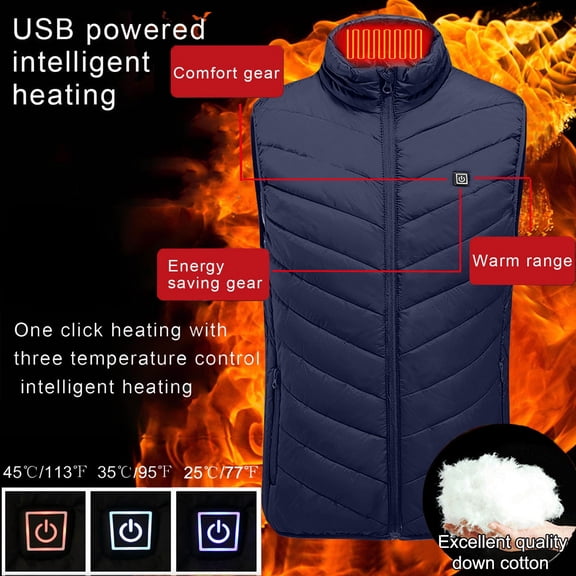 Plus Size Heated Vest for Womens Mens Zip-Up Electric Quilted Vest Stand Collar Warming Jackets 9 Areas Heating 5XL, Blue