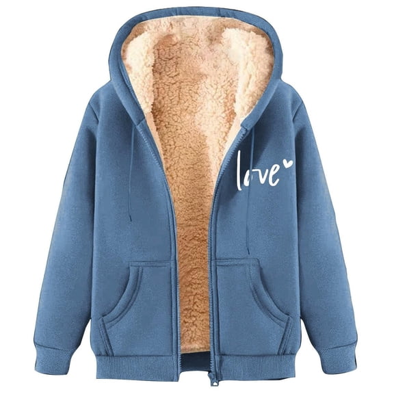 Plus Size Heavyweight Lined Hooded Open Front Winter Jacket For Women With Pockets Warm Outerwear Coats Blue 5X-Large
