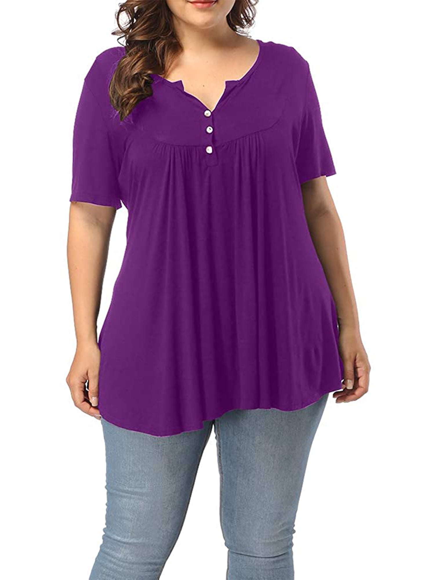 Plus Size Henley Shirt for Women Henley V Neck Blouses TShirt Casual