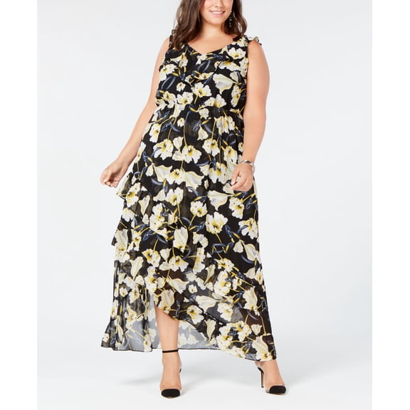 Plus Size High Low Maxi Dress Black 16W