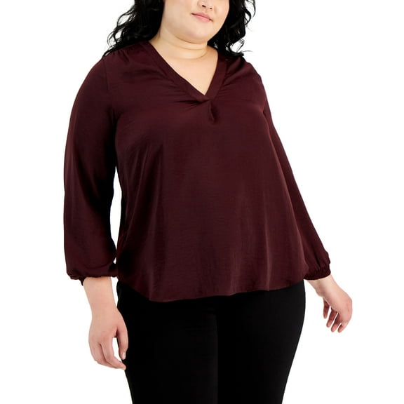 Plus Size High-Low V-Neck Blouse Rich Malbec 3X