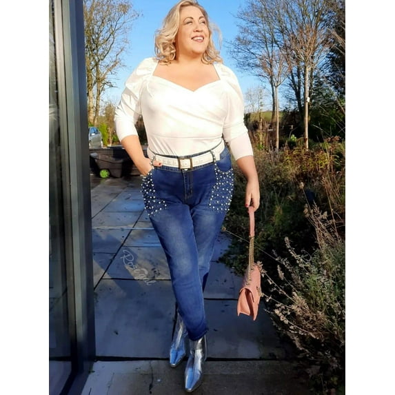 Plus Size High Rise Beaded Skinny Jeans