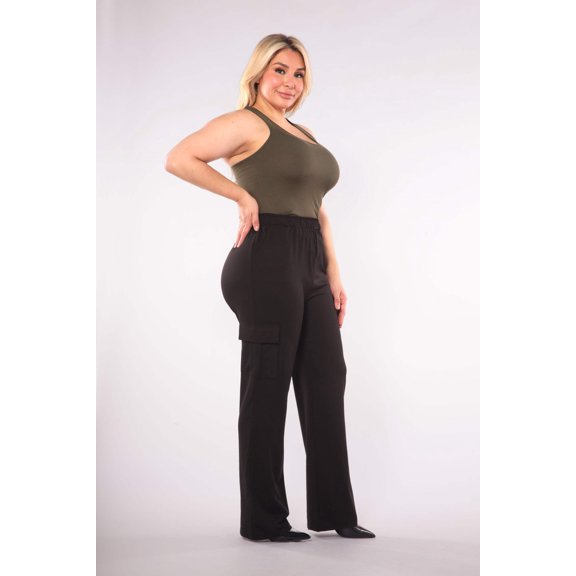 Plus Size High Rise Straight Leg Cargo Pants - Black
