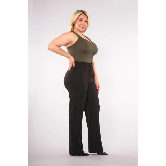 Plus Size High Rise Straight Leg Cargo Pants - Black